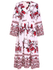 Bohemian Long Sleeve V-Neck Rose Printed Dresses For Women