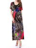 Bohemian Loose Hem Short Sleeve V Neck Women Printed Dresses