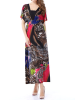 Bohemian Loose Hem Short Sleeve V Neck Women Printed Dresses