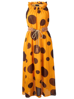 Bohemian Polka Dot Chiffon Sleeveless Maxi Women Dress With Belt