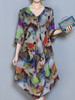 Bohemian Print Half Sleeve V Neck Irregular Women Dresses