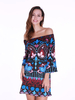 Bohemian Print Off-shoulder Horn Sleeve Mini Dress For Women
