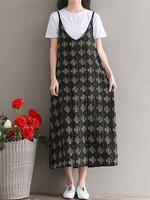 Bohemian Print Spaghetti Strap Loose V-neck Maxi Dress For Women
