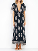 Bohemian Print Tie Deep V Short Sleeve Maxi Dress For Women