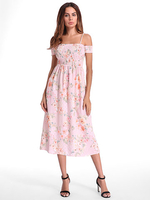 Bohemian Printed Off Shoulder Spaghetti Strap Long Maxi Dresses