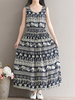 Bohemian Printed Sleeveless Elastic Waist Long Maxi Dresses