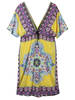 Bohemian Sexy Deep V Drawstring Printed Women Beach Dresses
