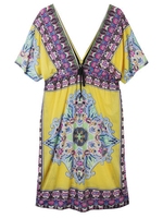 Bohemian Sexy Deep V Drawstring Printed Women Beach Dresses