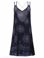 Bohemian Sexy Strap Printed Backless Mini Dress For Women