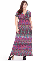 Bohemian Sexy Women Printed V-Neck Ruffled Maxi Dress