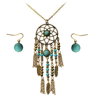 Bohemian Turquoise Feather Dreamcatcher Jewelry Set