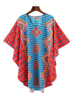 Bohemian Women Batwing Sleeve Printed Mini Dresses