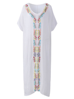 Bohemian Women Embroidery V-Neck Side Split Beach Cover Up Dress