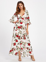 Bohemian Women Floral Printed Half Sleeve V-Neck Maxi Dresses