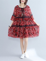 Bohemian Women Floral Printed Patchwork Half Sleeve Chiffon Dresses
