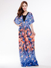 Bohemian Women Printed Batwing Sleeve Pleated Maxi Dress