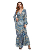 Bohemian Women Printed V-neck Long Sleeve Mermaid Maxi Dresses