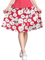 Bohemian Women Printing Elastic Waist Cotton Linen Skirt