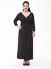Bohemian Women Solid V-Neck Pleated Long Sleeve Maxi Dress