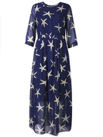 Bohemian Women Star Printed Half Sleeve Chiffon Maxi Dress