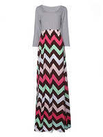 Boho 3/4 Sleeve Striped O-Neck Stylish Maxi Dress