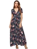 Boho Floral Print Button Short Sleeve V-neck Maxi Dress For Women