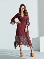 Boho Lace Patchwork Hollow Out Beach Sexy V-neck Dress For Women