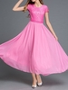Boho Lace Patchwork Short Sleeve O-neck Maxi Dress For Women