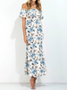 Boho Off-shoulder Floral Print Back Split Maxi Dress For Women