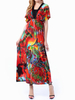 Boho Print Backless Short Sleeve V-neck Maxi Dress For Women