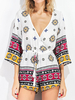 Boho Print Drawstring V-neck 3/4 Sleeve Jumpsuit For Women