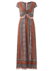Boho Print Hollow Split Short Sleeve V-neck Maxi Dress For Women