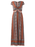 Boho Print Hollow Split Short Sleeve V-neck Maxi Dress For Women