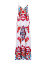 Boho Print Loose Backless Cami V-neck Maxi Dress For Women