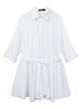 Bow Belt Button Solid Pleated Long Sleeve Elegant Women Mini Shirt Dress