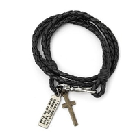 Braided Leather Vintage Cross Letter Pendant Bracelet