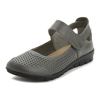 Breathable Leather Hollow Soft Hook Loop Flat Sandals