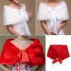 Bridal Wedding Long Faux Fur Shawl Stole Wrap Shrug Ribbon Lace-Up Scarf