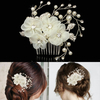 Bride Beige Flower Rhinestone Pearl Hair Comb Elegant Wedding Prom Bridal Headpiece