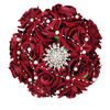Bride Handmade Crystal Pearls Silk Satin Bouquet Brooch Rose Flower Wedding Party Decoration