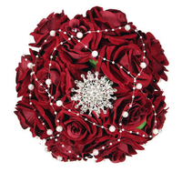 Bride Handmade Crystal Pearls Silk Satin Bouquet Brooch Rose Flower Wedding Party Decoration