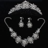 Bride Rhinestone Pearl Crown Necklace Earrings Bridal Wedding Jewelry Set Dress Accessories