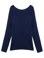 Brief Backless Long Sleeve Solid O Neck Basic Women T-Shirt