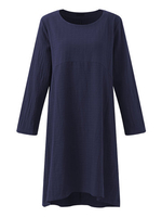 Brief Casual Loose Solid Color O-Neck Long Sleeve Women Dresses