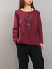 Brief Loose Button Fly Pockets O-Neck Long Sleeve Women Blou