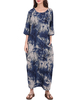 Brief O-neck Half Sleeves Blue Printed Dresses