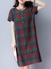 Brief Plaid O-Neck Short Sleeve Women Casual Dresses
