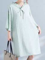 Brief Print Pocket Half Sleeve V Neck Women Dresses