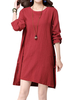 Brief Pure Color Pankou Cotton Vintage Women Dress