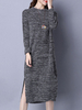 Brief Solid Color O-Neck Long Sleeve Women Slit Dresses